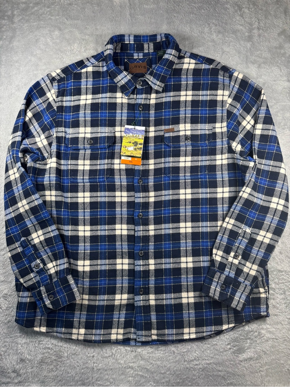 NWT‎ Orvis XXL Heavyweight Double Brushed Flannel Shirt Blue Plaid